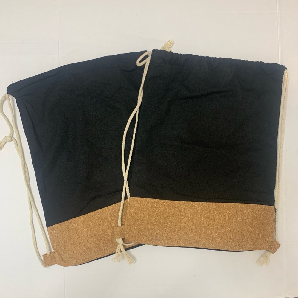 Black Canvas and Cork Drawstring Bags - Lot of 2
